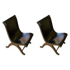 Spanish Leather Valenti Chair from Barcelona, circa 1940s