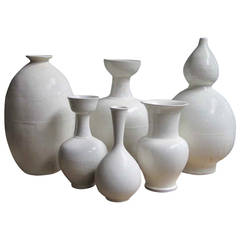 Sculptural Cream Terra Cotta Vases, Contemporary 6