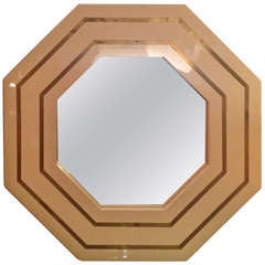 1970s Octagonal Cream and Brass Inlay Lucite Mirror, France 2