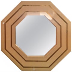1970s Octagonal Cream and Brass Inlay Lucite Mirror, France