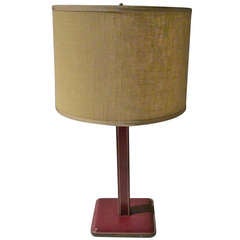 1970's French Red Leather Desk Lamp