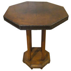 Leather-Top Brown Octagonal Side/End Table, England, 1920s