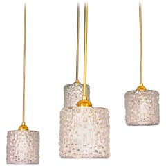 Vintage 1960s Crystal Textured Pendant Lamps, Set of Four, Italy