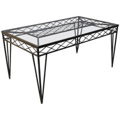 Circa 1940s Wrought Iron Rectangular Dining Table, France 3