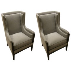 Pair of French Upholstered Grey Club Chairs, 1940s