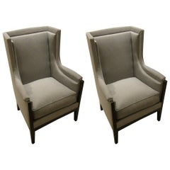 Pair of French Upholstered Grey Club Chairs, 1940s Pair of French Upholstered Grey Club Chairs, 1940s
