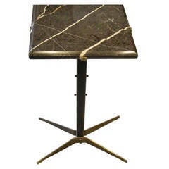 Vintage French Leather/Marble Side Table