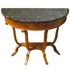 19th Century Black Marble Top Burl Wood Demilune, France