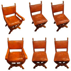 1970s Leather Set of 6 Dining Chairs, Italy