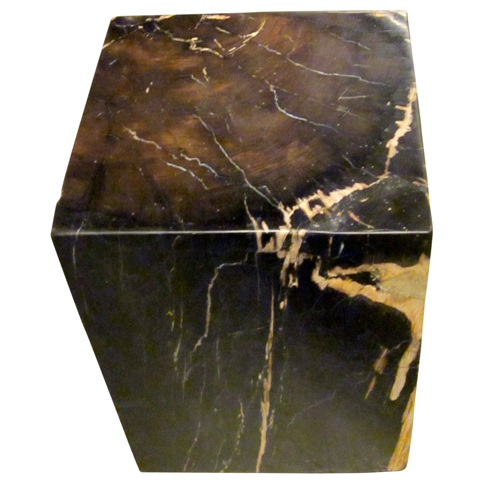 Petrified Wood Cube Black Side Table, Indonesia, Contemporary Design at
