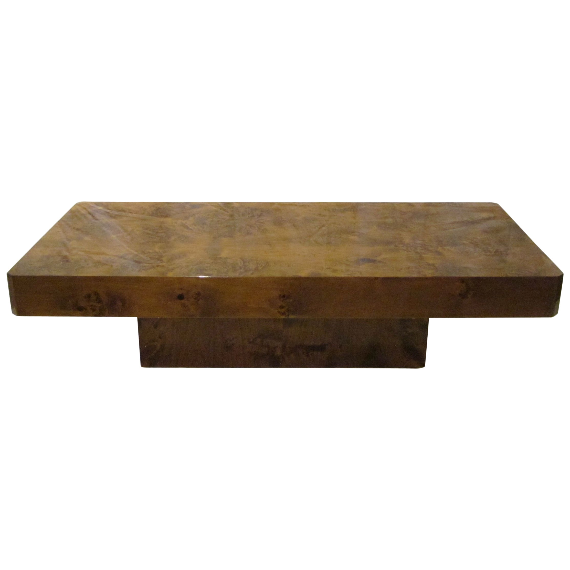 Burl Wood Lacquered Brown Rectangular Coffee Table, France, 1970s