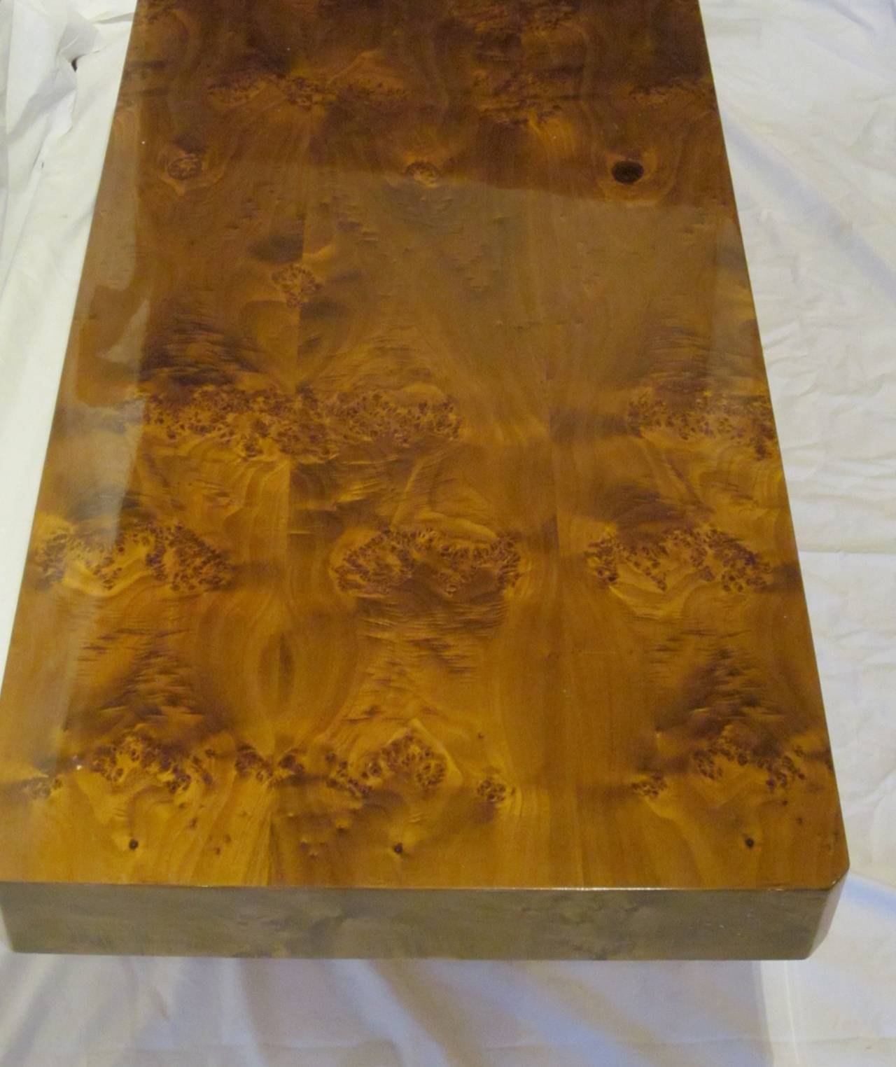 Burl Wood Lacquered Brown Rectangular Coffee Table, France, 1970s In Excellent Condition In New York, NY