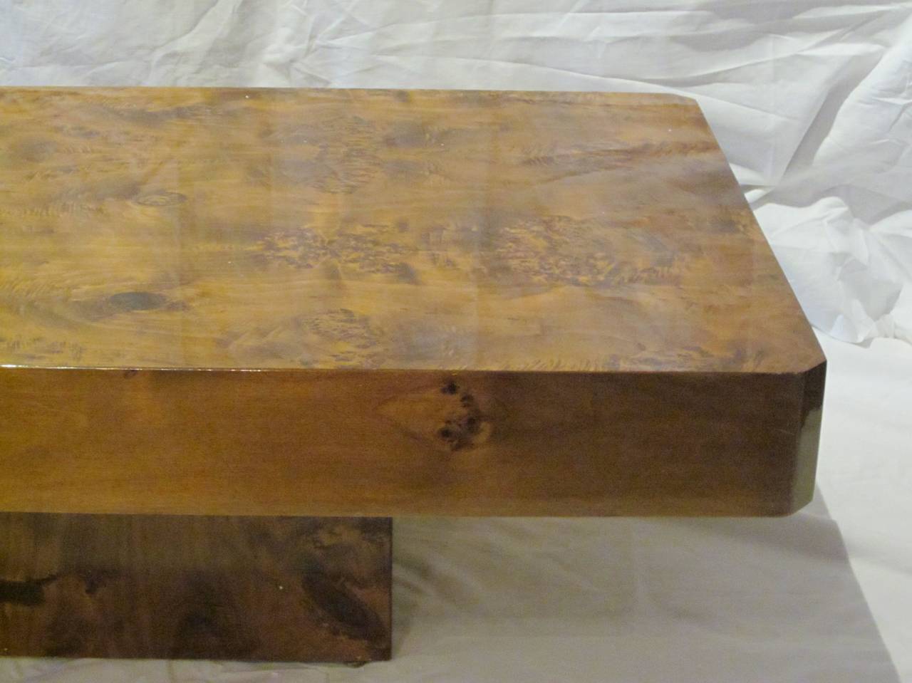 Burl Wood Lacquered Brown Rectangular Coffee Table, France, 1970s 3