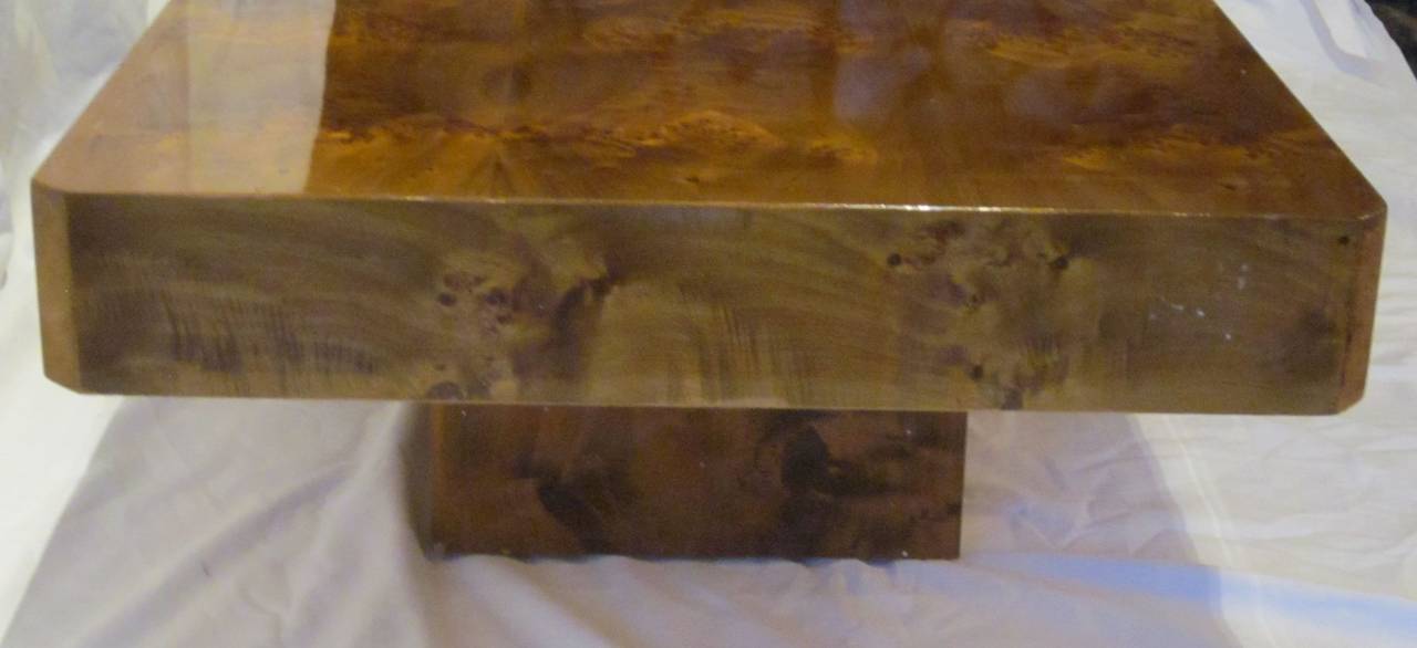 Late 20th Century Burl Wood Lacquered Brown Rectangular Coffee Table, France, 1970s