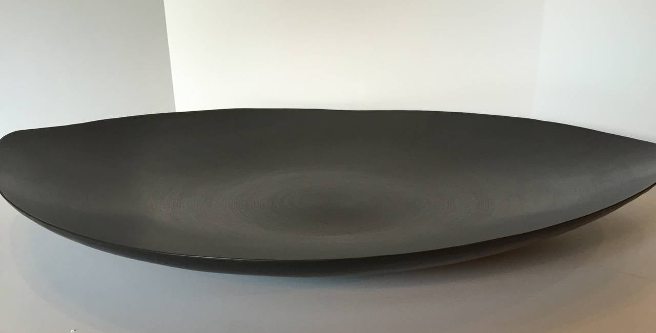 Hand Made Fine Ceramic Large Slight Curve Black Platter, Italy, Contemporary