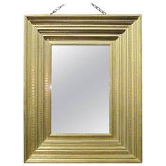 Large Pressed Brass Rectangular Highly Decorative Mirror, Spain, 1960s