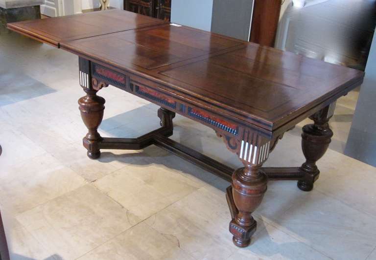 Maison Franck Extending Dining Table-Dark Brown with Inlay, Belgium, circa 1900 In Excellent Condition In New York, NY