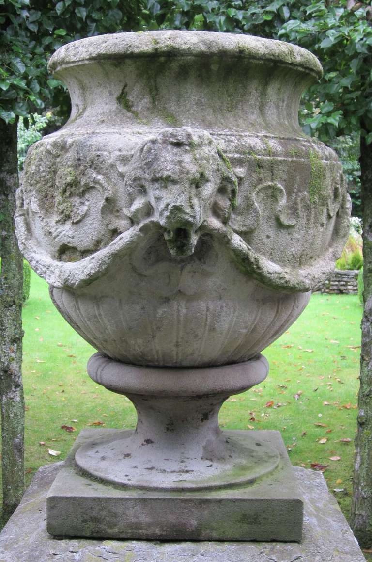 Carved 19thC Limestone Garden Urn