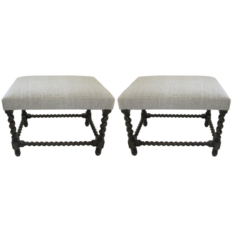 1920's French Spool Leg Foot Stools