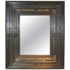 Antique 19th Century Dutch Ebony with Brass Detail Mirror