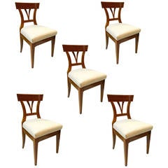 Marquetry Set of Five Upholstered Seat Dining Chairs, Austria, 19th Century 11