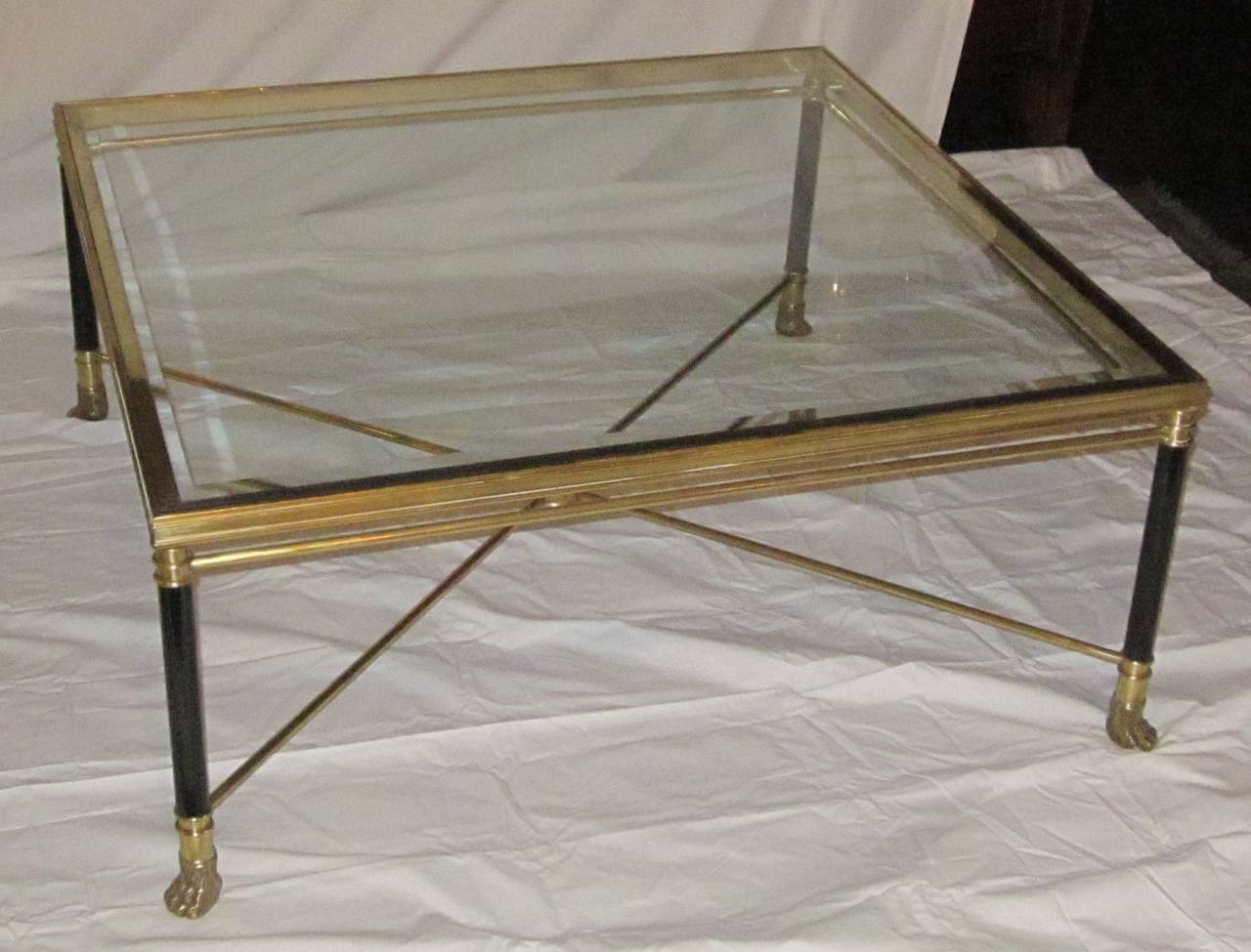 French Mid Century Brass And Glass Coffee Table In Excellent Condition In New York, NY