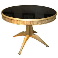 1940s Center Hall/Side Table-Ash Wood and Dark Glass, Italy