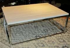 Wood Grain White Marble Top Coffee Table