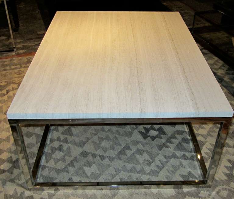 Wood Grain White Marble Top Coffee Table
