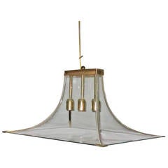 Curved Glass and Brass Chandelier, Italy, 1940s 12