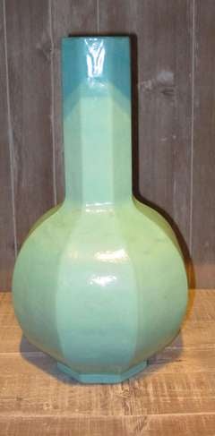Contemporary Turquoise Glass Ridged Vase