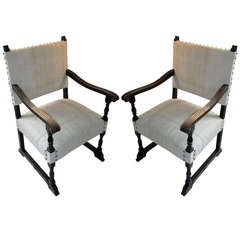 Pair of Upholstered Arm Chairs, Spain, 19th Century