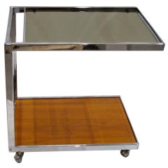 1970s Chrome, Glass and Wood Bar Cart on Casters, France