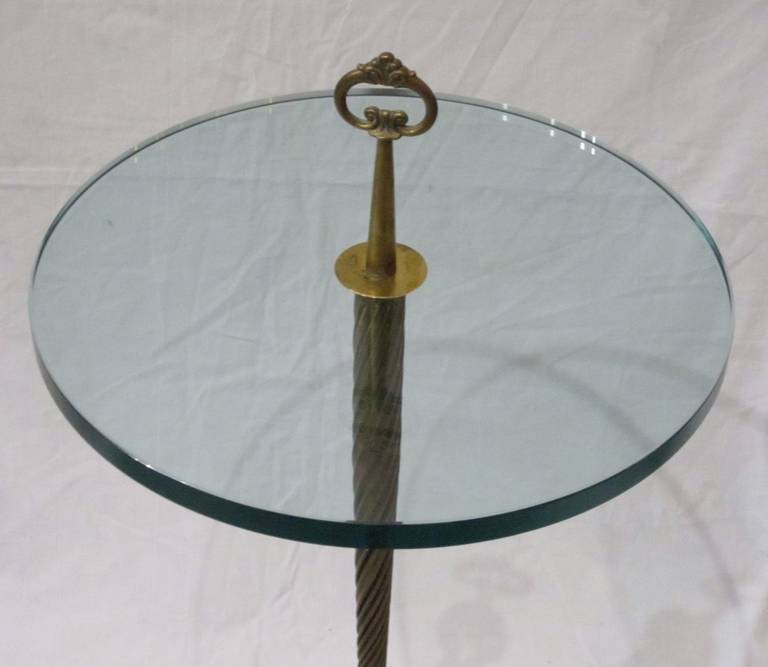 French Brass and Glass Round Cocktail Table, France, 1940s