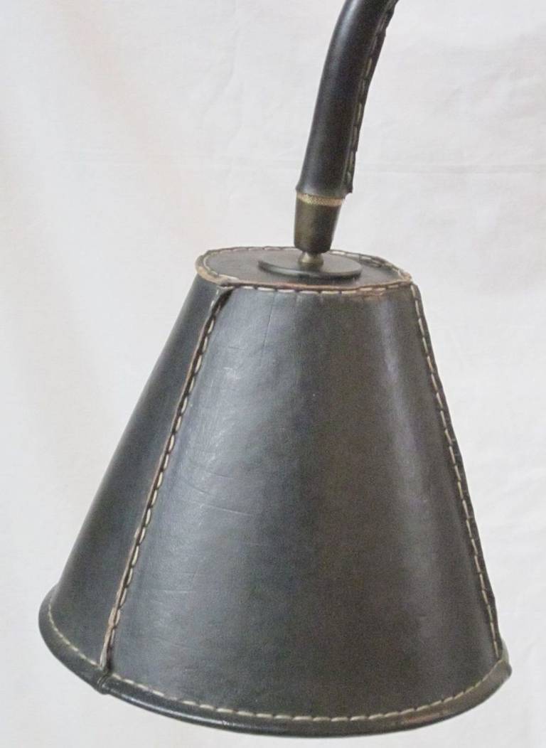 Spanish Valenti Black Leather Floor Lamp, Spain, 1960s
