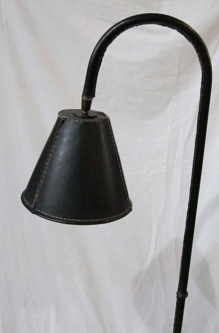 Valenti Black Leather Floor Lamp, Spain, 1960s In Excellent Condition In New York, NY