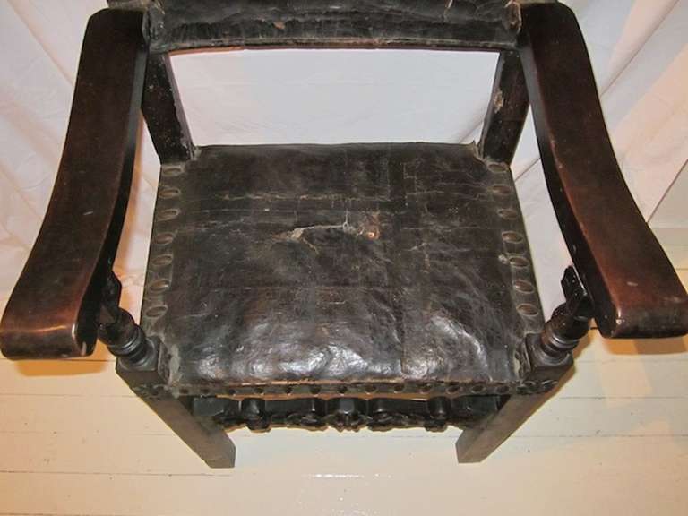 19th Century 19th c. Leather Bishops Chair