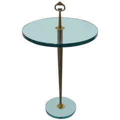 Brass and Glass Round Cocktail Table, France, 1940s