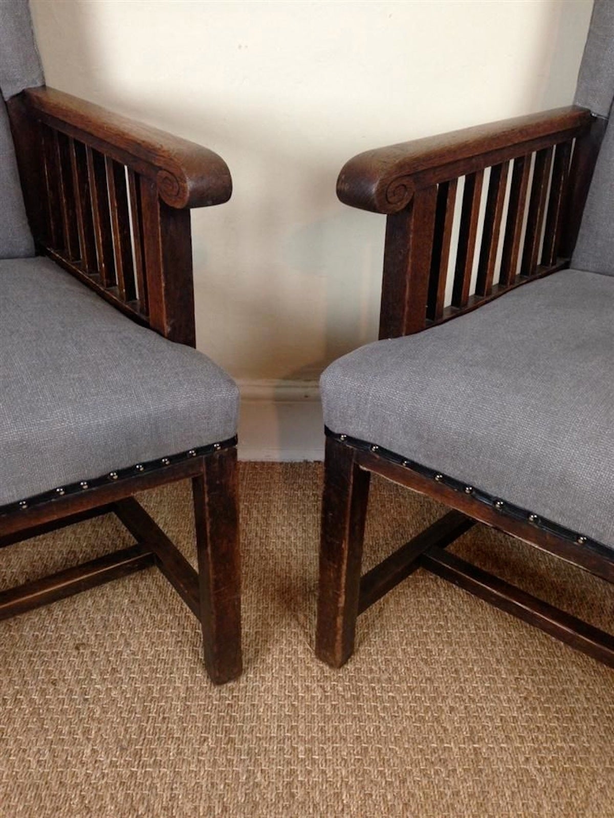 Arts and Crafts Pair of Upholstered Wing Chairs, England, circa 1900s In Excellent Condition In New York, NY