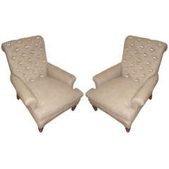Pair Of 19thC Tufted Arm Chairs