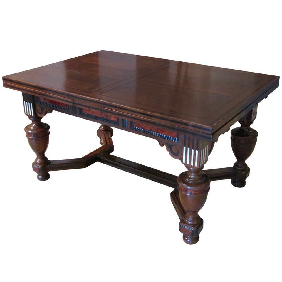 Maison Franck Extending Dining Table-Dark Brown with Inlay, Belgium, circa 1900