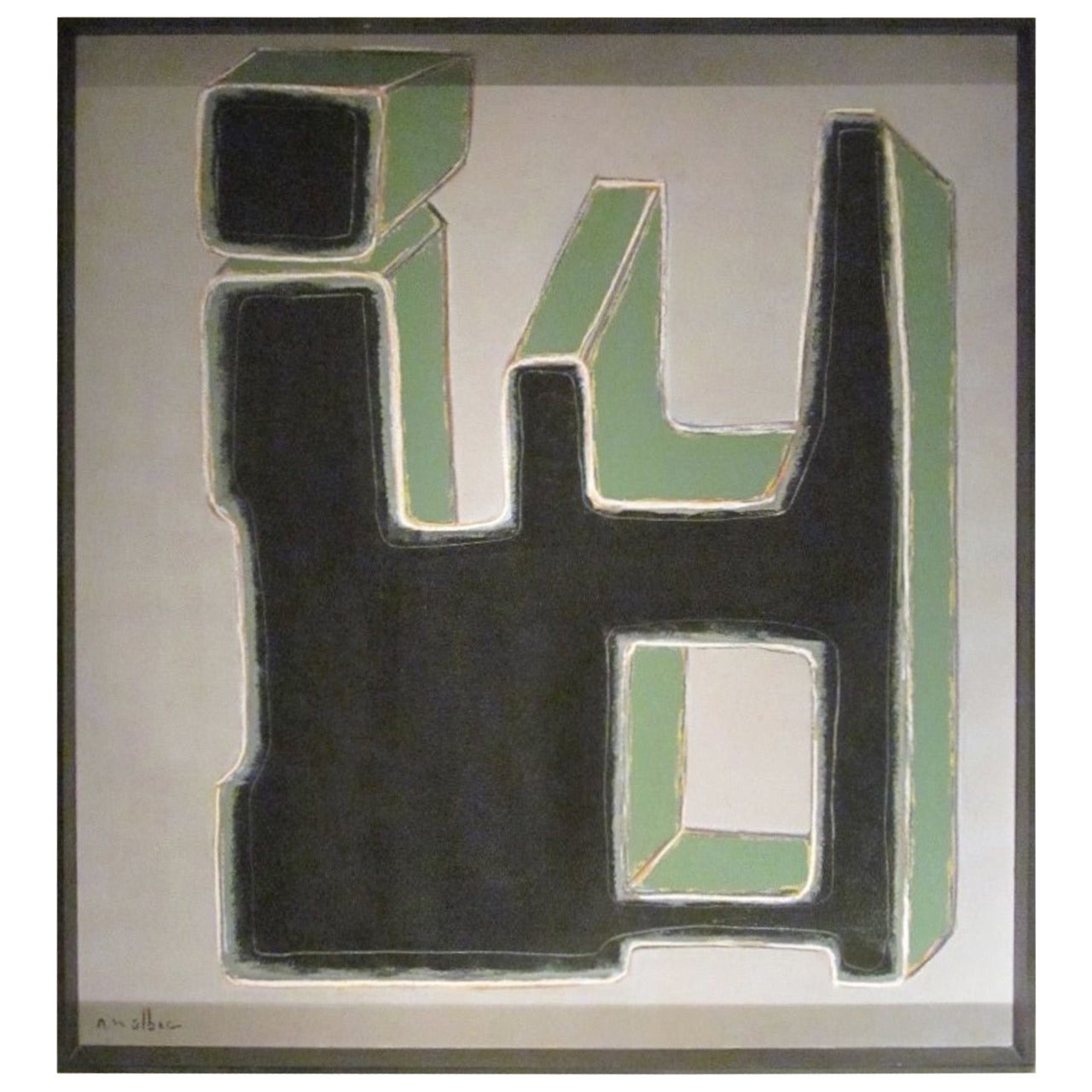 Contemporary Large Vertical Black/Green Painting by French Artist Pierre Malbec