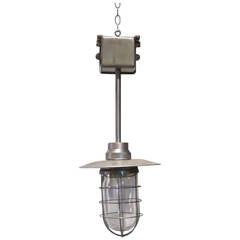 Industrial Large Metal and Glass Cage Light, Netherlands, 1940s 10