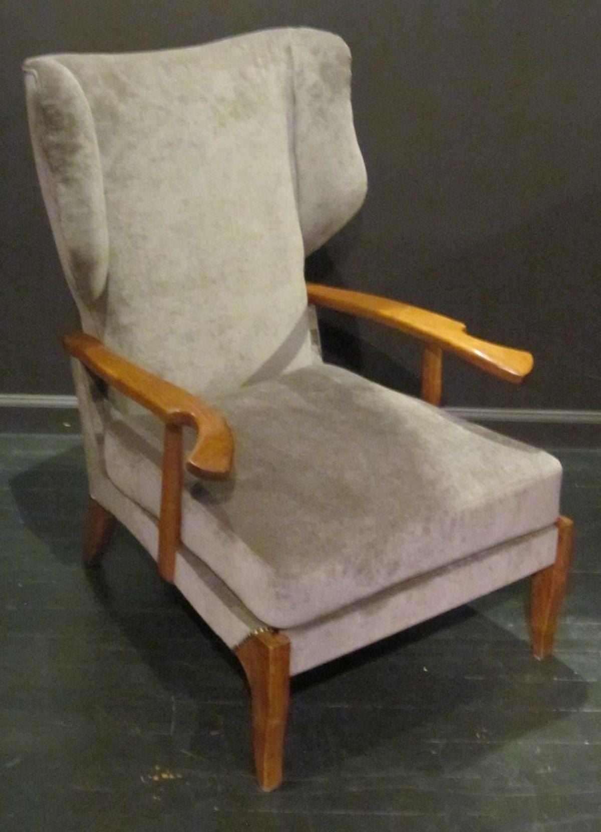Mid-20th Century Mid-Century Pair of High Back Upholstered Taupe Chairs, Italy, 1960s