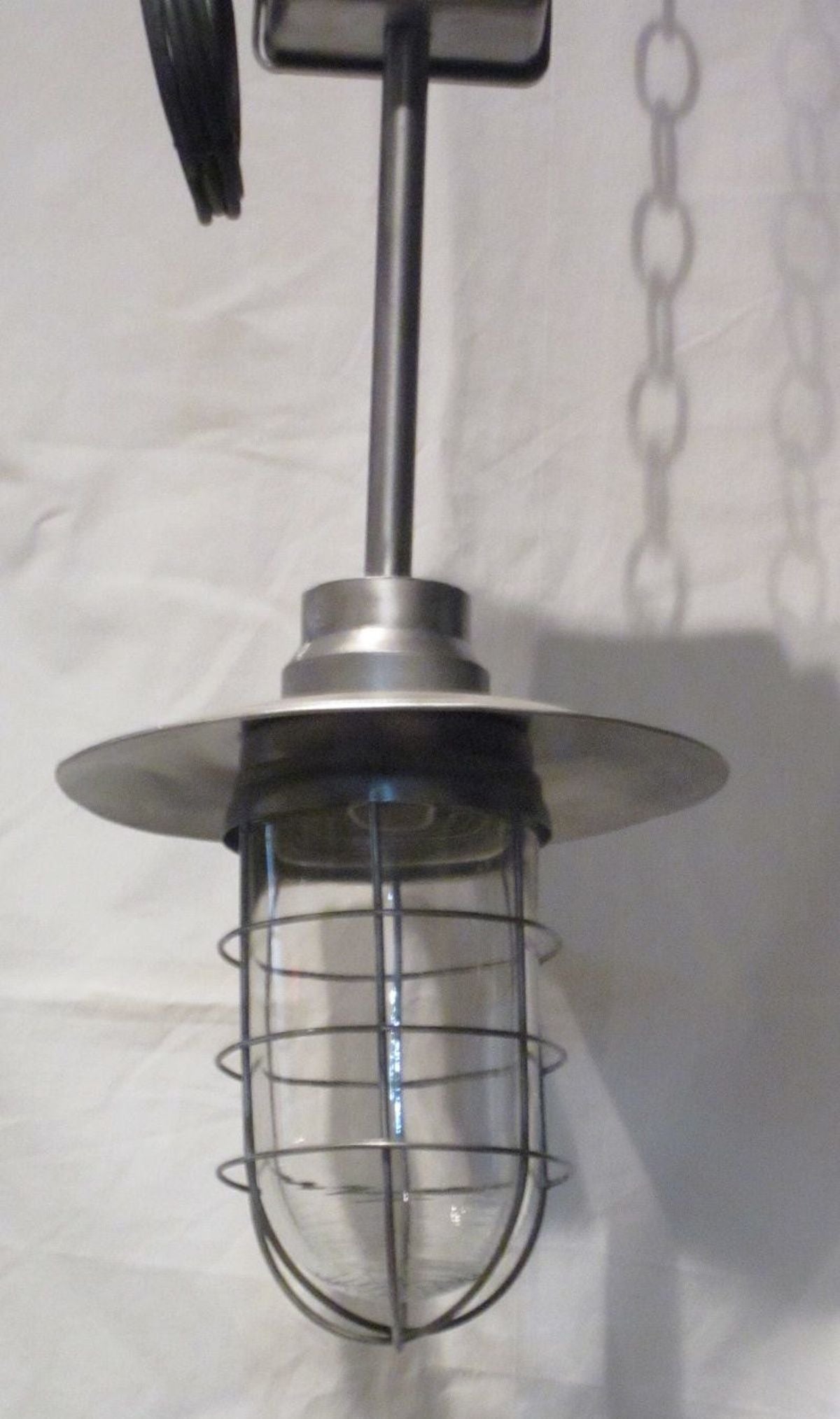 Dutch Pari of Industrial Large Metal and Glass Cage Lights, Netherlands, 1940s