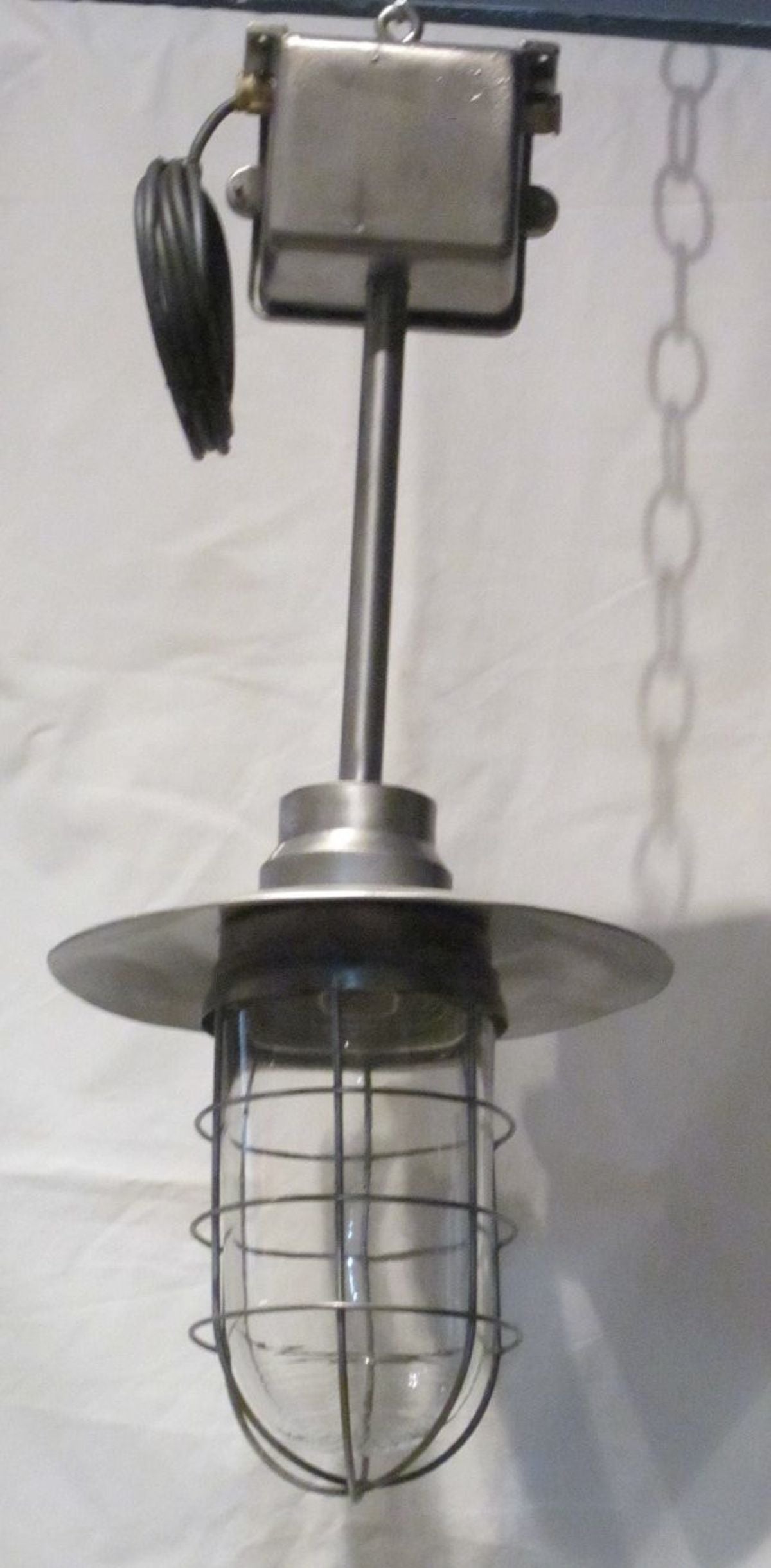 Pari of Industrial Large Metal and Glass Cage Lights, Netherlands, 1940s In Good Condition In New York, NY