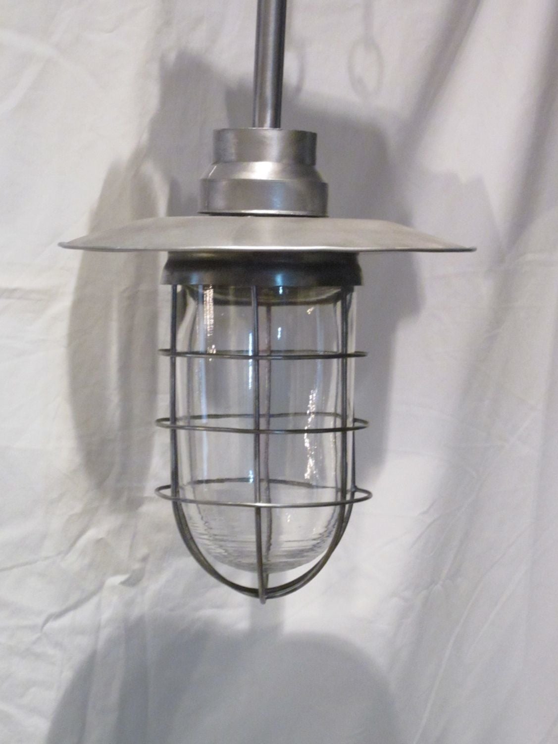 Mid-20th Century Pari of Industrial Large Metal and Glass Cage Lights, Netherlands, 1940s