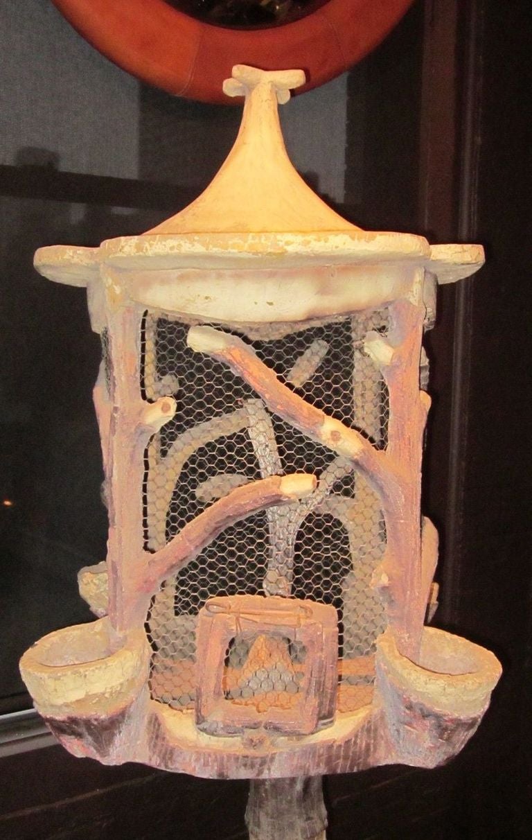 Belgian Faux Bois Bird House and Feeder