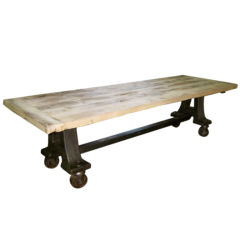 1940's French Industrial Bleached Top Dining Table