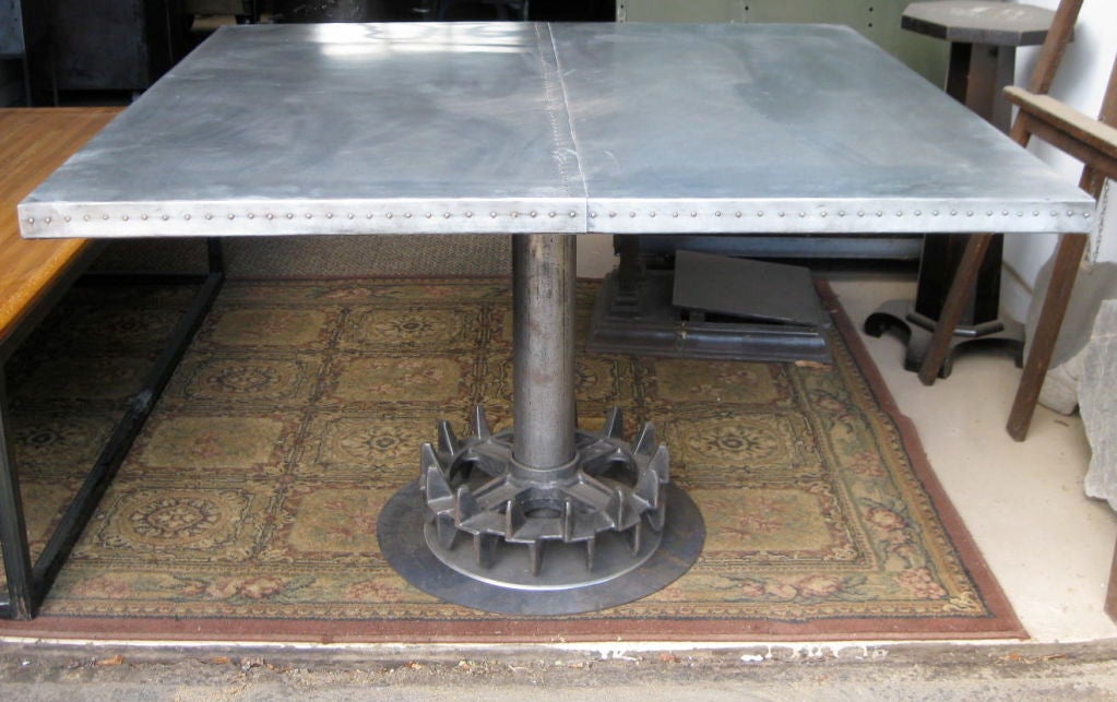 American 1940's Industrial Zinc Top Dining Table